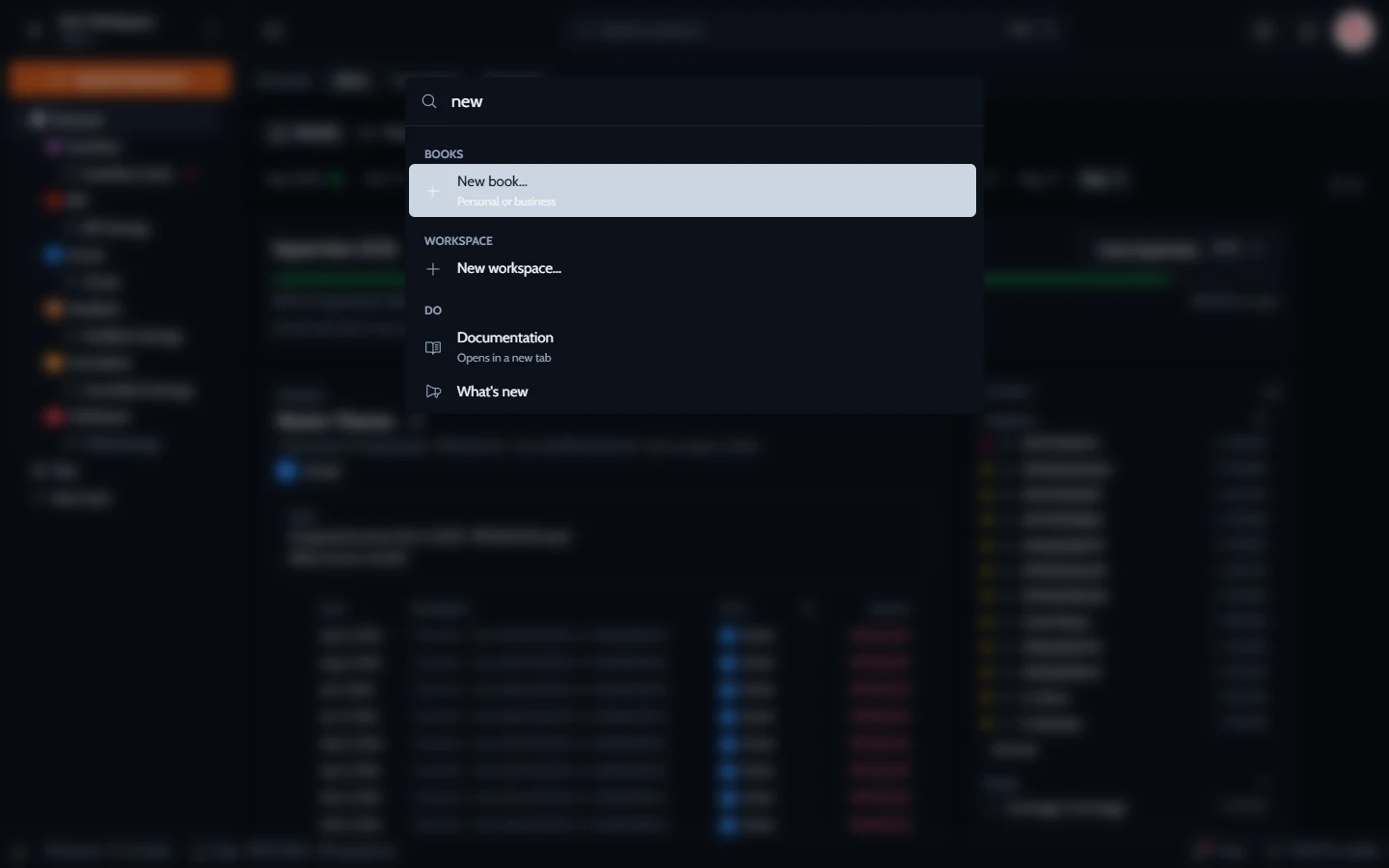The command palette, searching for “new”.