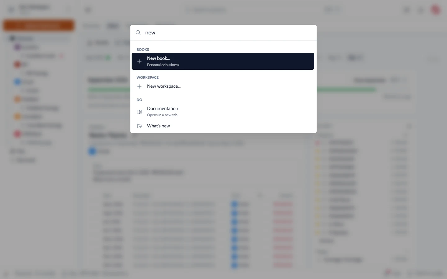 The command palette, searching for “new”.